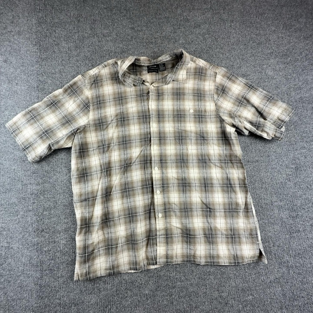 George Mens 2XL Beige Plaid Short Sleeve Linen Blend Button Up Shirt G26F300B